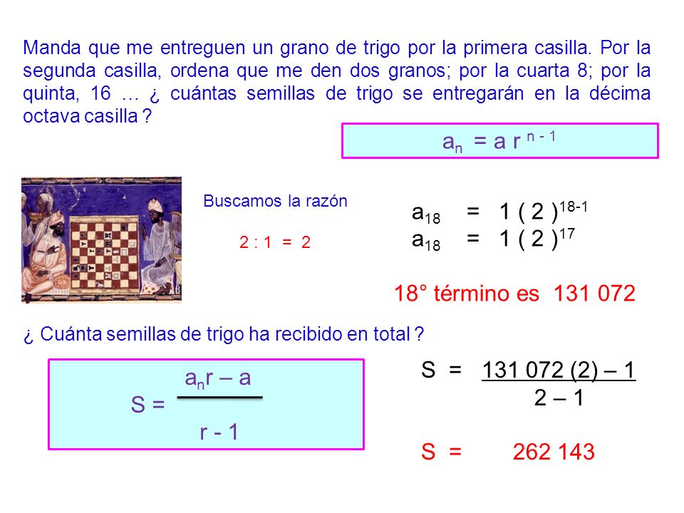 Manda que me entreguen un grano de trigo por la primera casilla