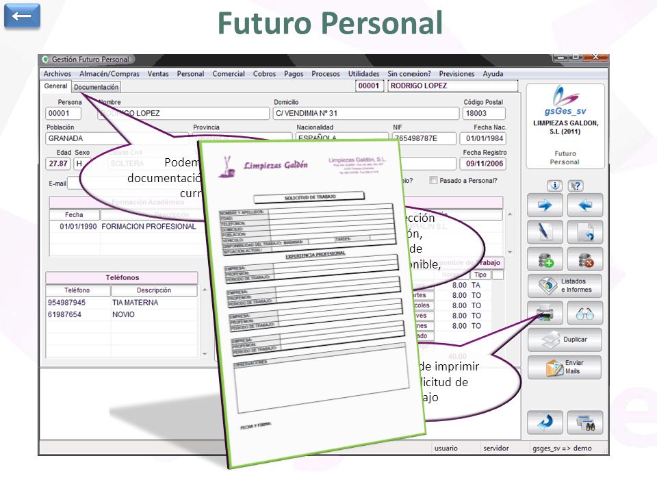 ← Futuro Personal. Podemos asociar documentación, por ejemplo el curriculum.