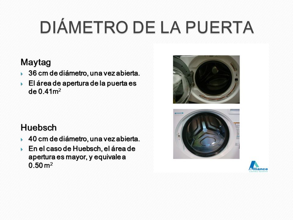 DIÁMETRO DE LA PUERTA Maytag Huebsch