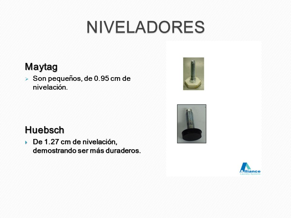 NIVELADORES Maytag Huebsch Son pequeños, de 0.95 cm de nivelación.