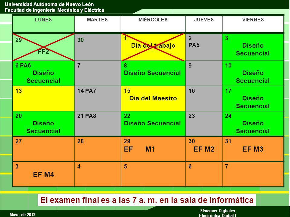 El examen final es a las 7 a. m. en la sala de informática