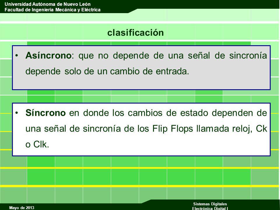 clasificación Asíncrono: que no depende de una señal de sincronía depende solo de un cambio de entrada.