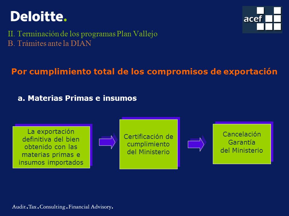II. Terminación de los programas Plan Vallejo B. Trámites ante la DIAN