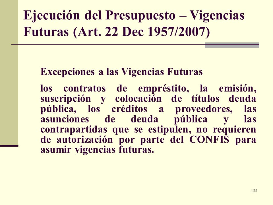 Ejecución del Presupuesto – Vigencias Futuras (Art. 22 Dec 1957/2007)