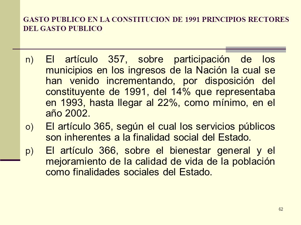 GASTO PUBLICO EN LA CONSTITUCION DE 1991 PRINCIPIOS RECTORES DEL GASTO PUBLICO