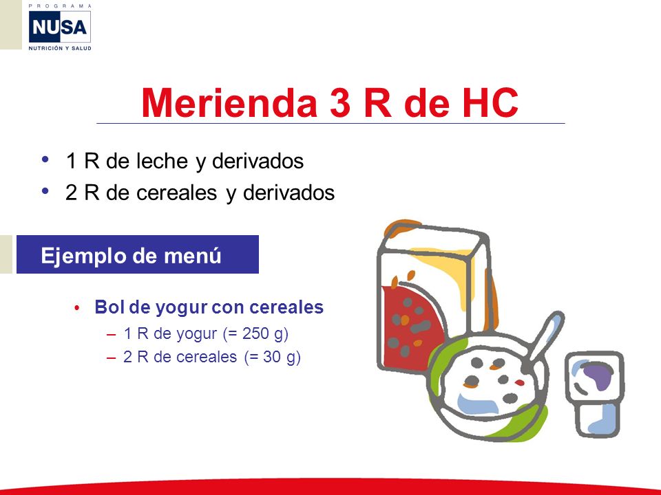 Merienda 3 R de HC 1 R de leche y derivados