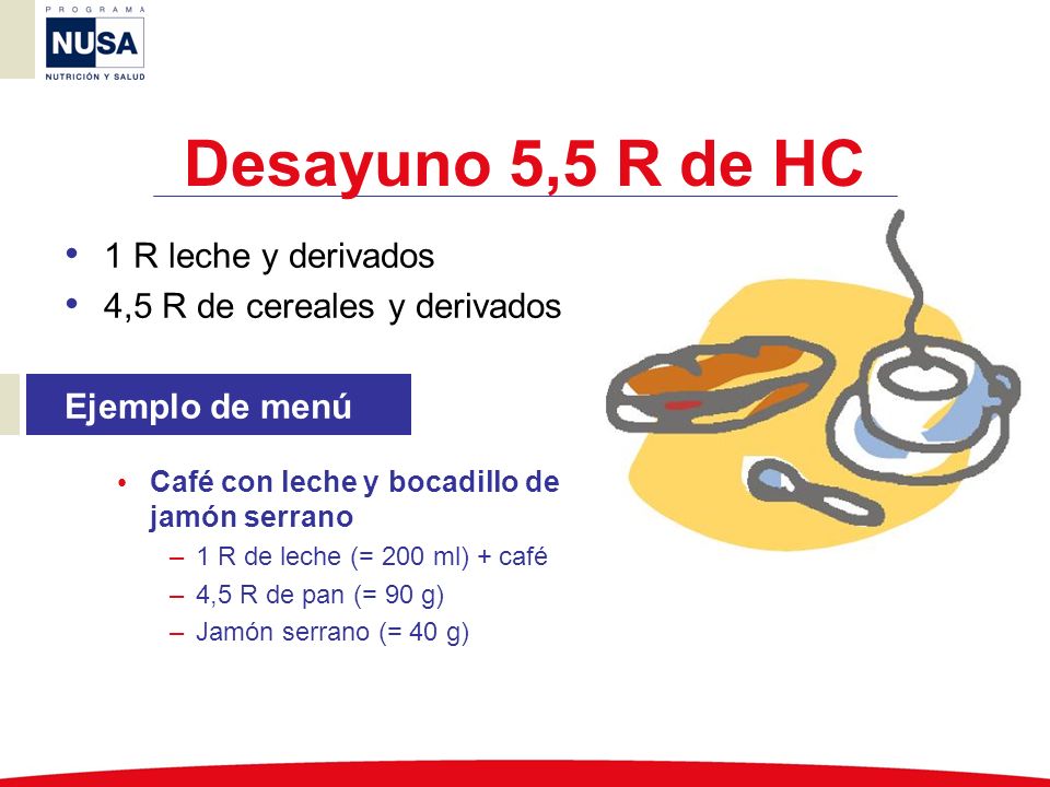 Desayuno 5,5 R de HC 1 R leche y derivados