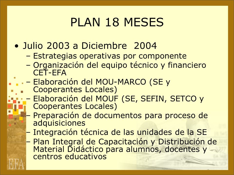 PLAN 18 MESES Julio 2003 a Diciembre 2004