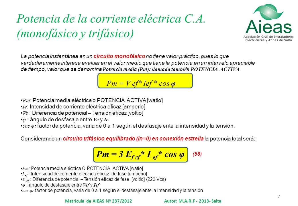 Potencia de la corriente eléctrica C.A. (monofásico y trifásico)