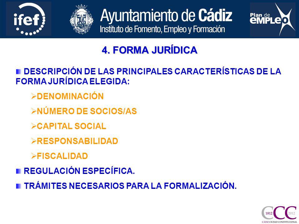 4. FORMA JURÍDICA DESCRIPCIÓN DE LAS PRINCIPALES CARACTERÍSTICAS DE LA FORMA JURÍDICA ELEGIDA: DENOMINACIÓN.