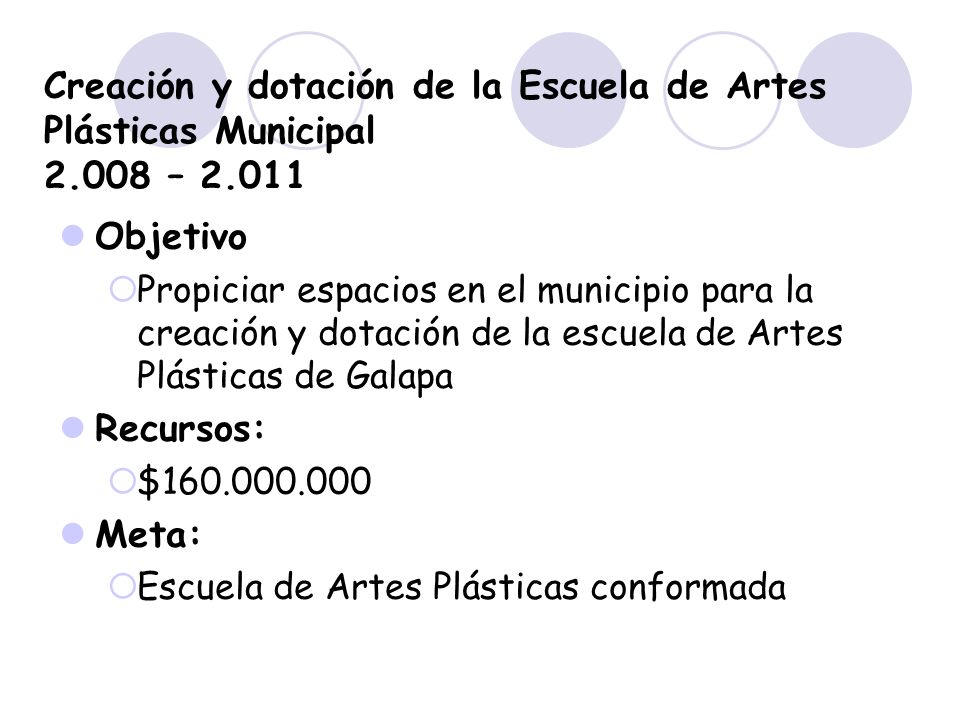 Creación y dotación de la Escuela de Artes Plásticas Municipal 2