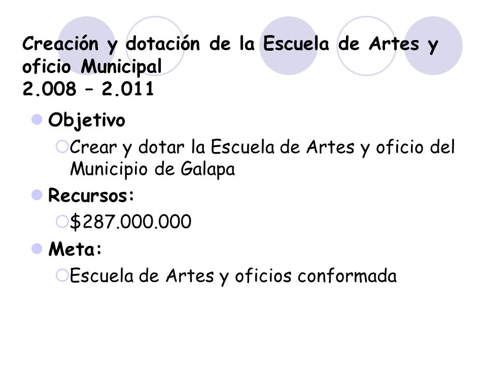 Creación y dotación de la Escuela de Artes y oficio Municipal 2