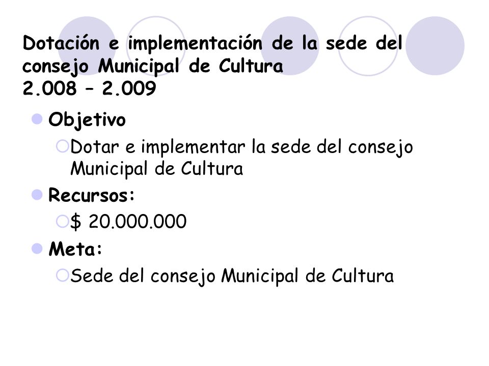 Dotación e implementación de la sede del consejo Municipal de Cultura – 2.009