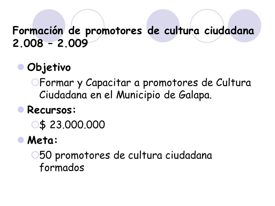 Formación de promotores de cultura ciudadana – 2.009