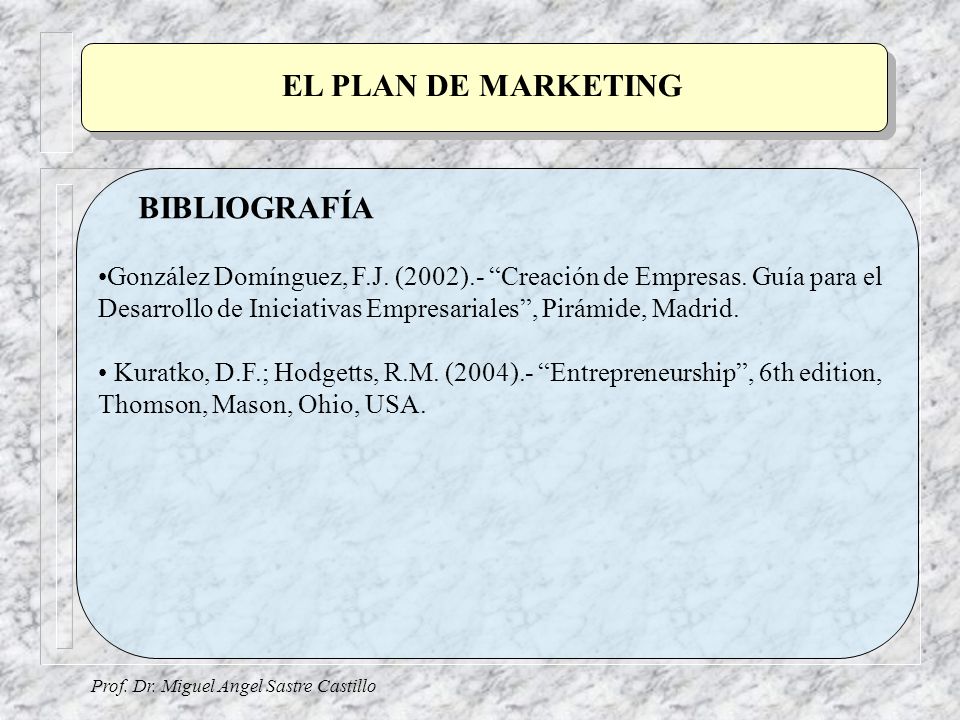 EL PLAN DE MARKETING BIBLIOGRAFÍA