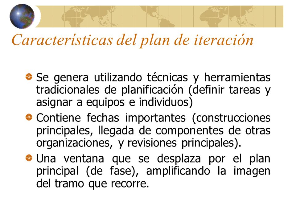 Características del plan de iteración