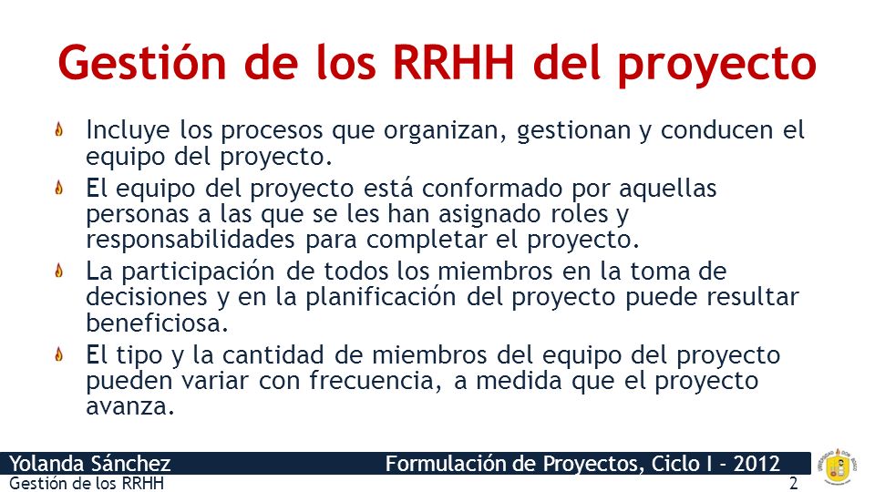 Gestión de los RRHH del proyecto