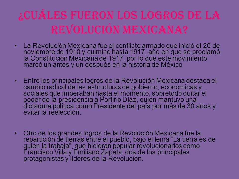 ¿Cuáles fueron los logros de la Revolución Mexicana