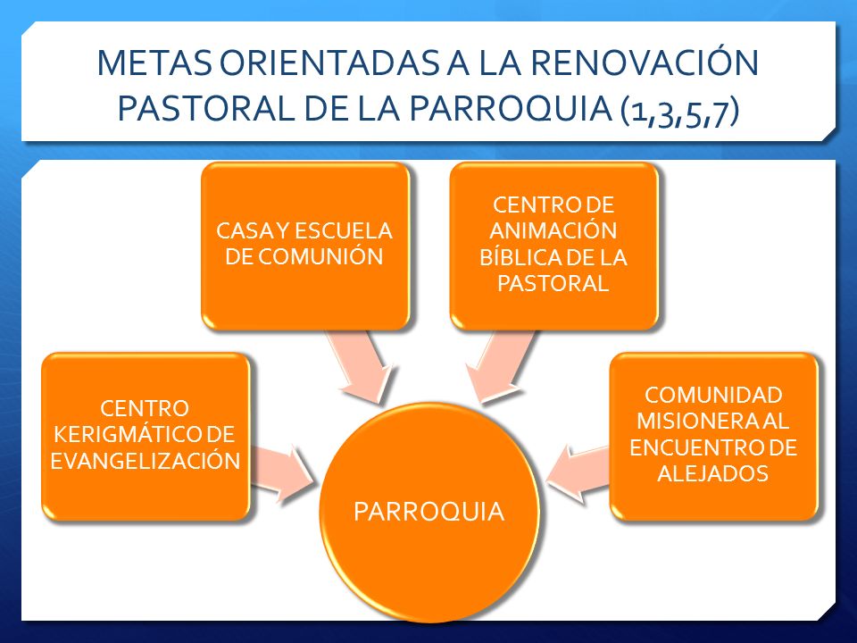 METAS ORIENTADAS A LA RENOVACIÓN PASTORAL DE LA PARROQUIA (1,3,5,7)