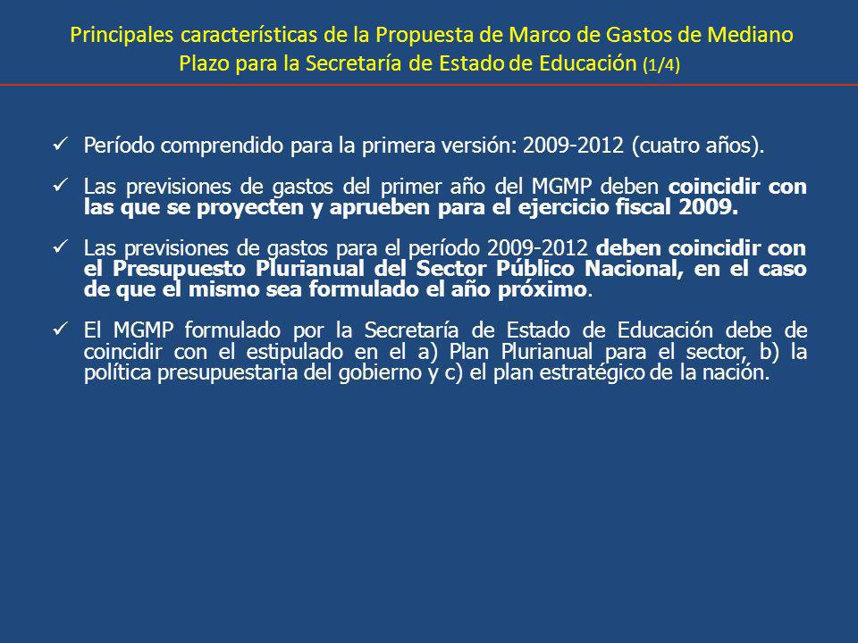 Principales características de la Propuesta de Marco de Gastos de Mediano Plazo para la Secretaría de Estado de Educación (1/4)