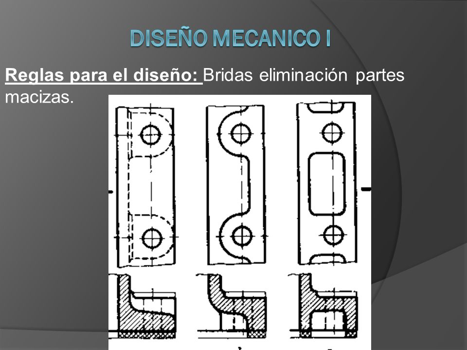 DISEÑO MECANICO I Reglas para el diseño: Bridas eliminación partes macizas.