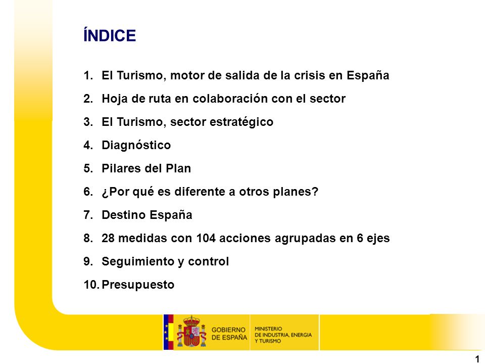 ÍNDICE El Turismo, motor de salida de la crisis en España