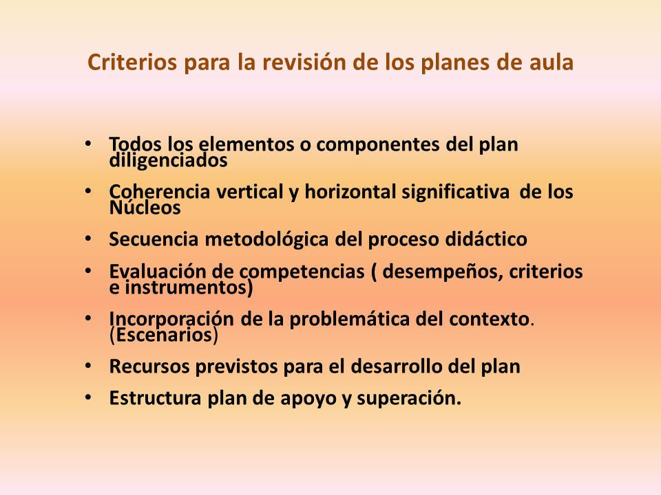 Criterios para la revisión de los planes de aula