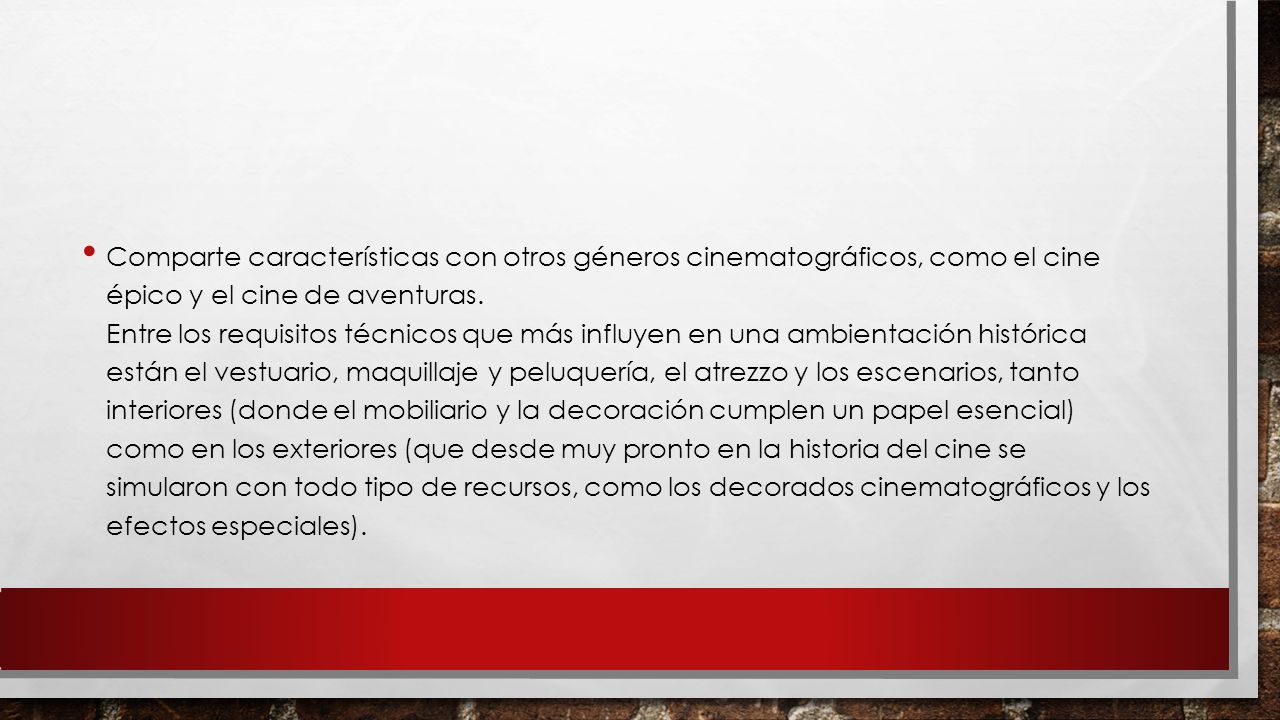 Comparte características con otros géneros cinematográficos, como el cine épico y el cine de aventuras.