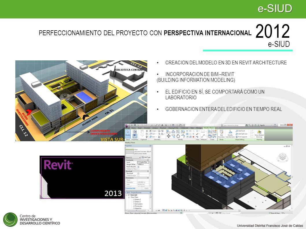 e-SIUD PERFECCIONAMIENTO DEL PROYECTO CON PERSPECTIVA INTERNACIONAL. e-SIUD. CREACION DEL MODELO EN 3D EN REVIT ARCHITECTURE.
