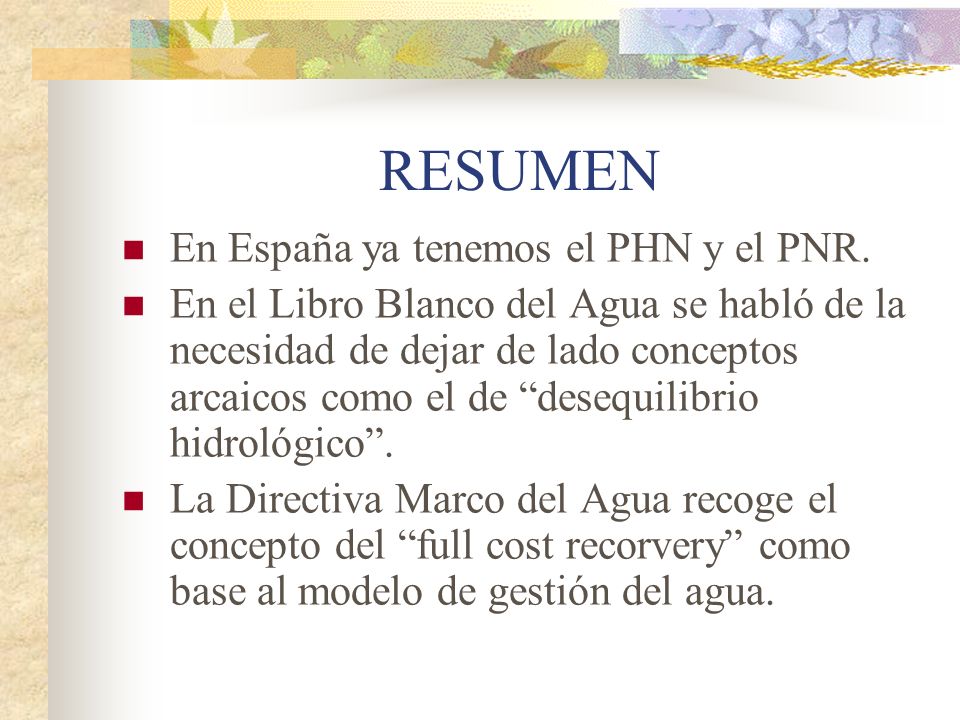 RESUMEN En España ya tenemos el PHN y el PNR.