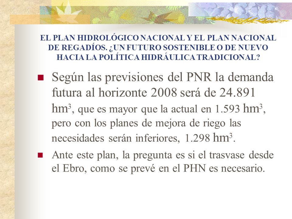 EL PLAN HIDROLÓGICO NACIONAL Y EL PLAN NACIONAL DE REGADÍOS