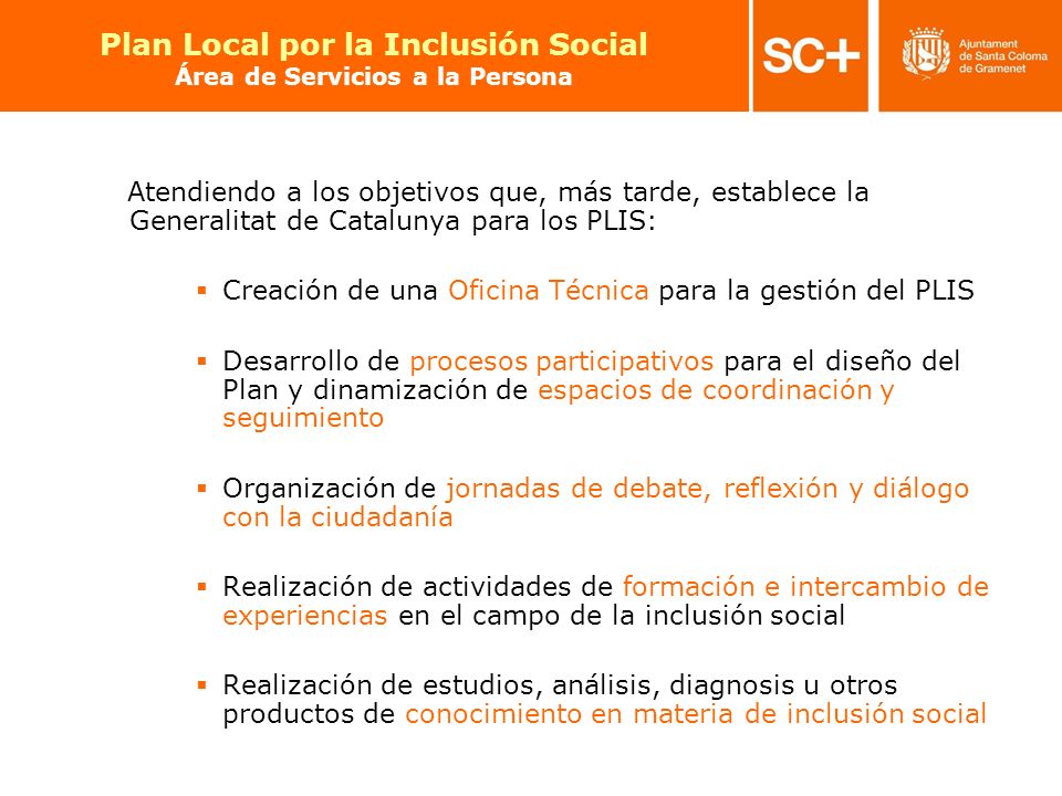 Plan Local por la Inclusión Social Área de Servicios a la Persona