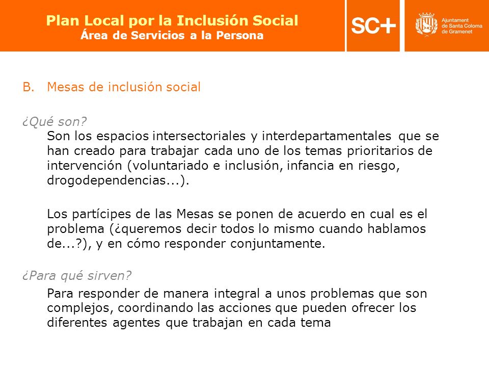 Plan Local por la Inclusión Social Área de Servicios a la Persona