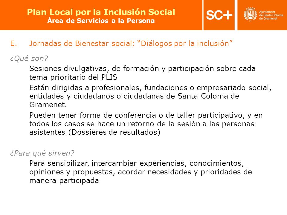 Plan Local por la Inclusión Social Área de Servicios a la Persona
