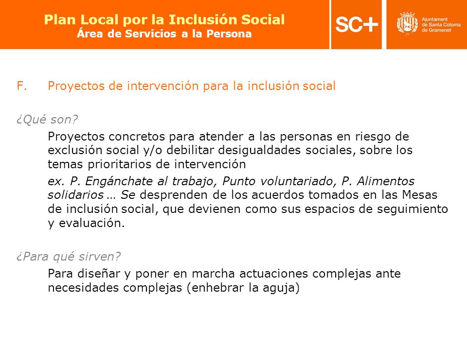 Plan Local por la Inclusión Social Área de Servicios a la Persona