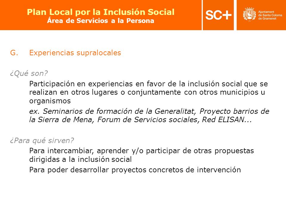 Plan Local por la Inclusión Social Área de Servicios a la Persona