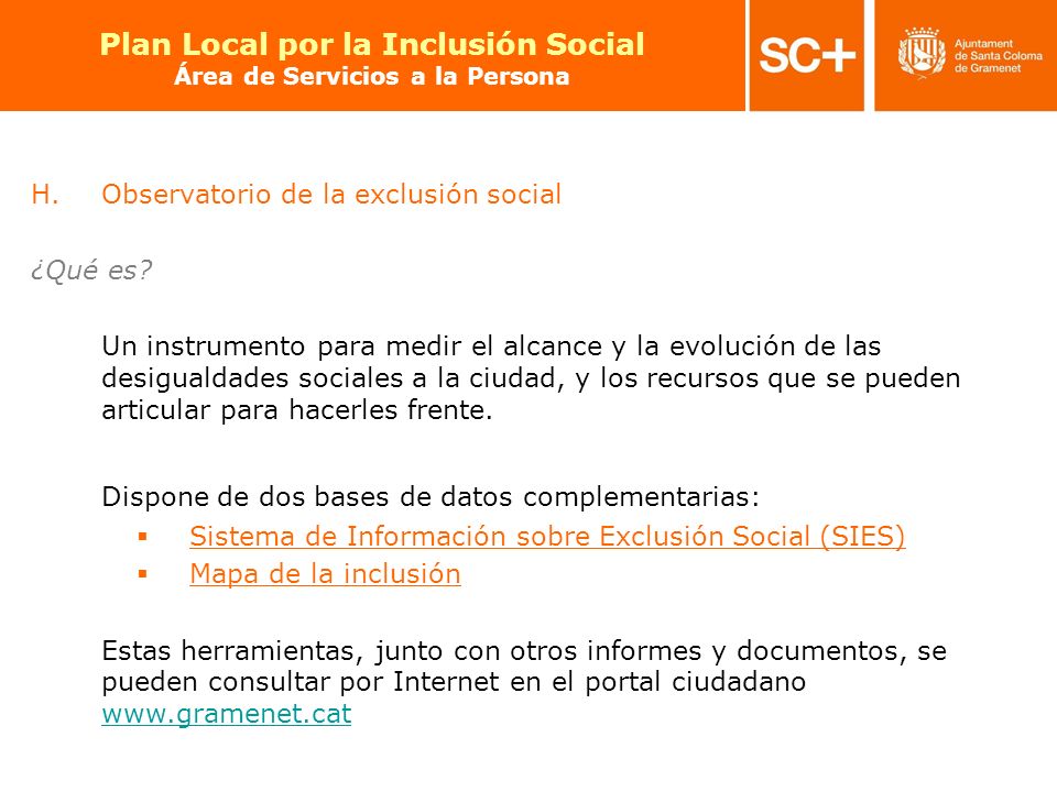 Plan Local por la Inclusión Social Área de Servicios a la Persona