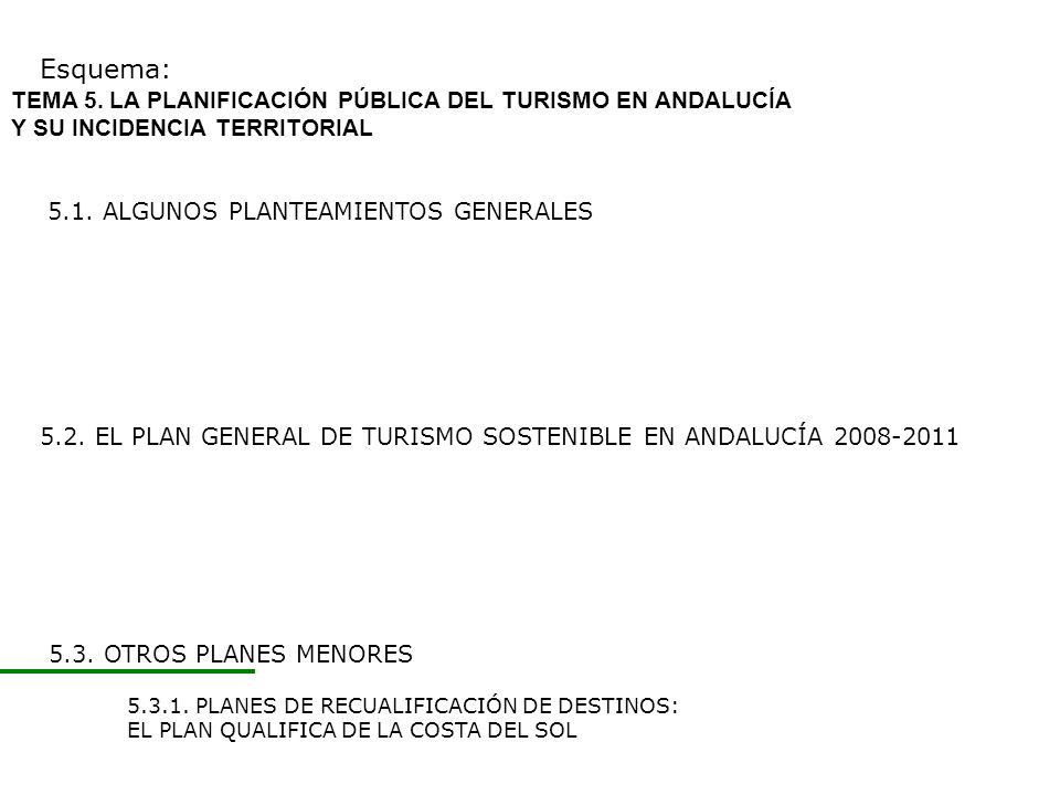 Esquema: TEMA 5. LA PLANIFICACIÓN PÚBLICA DEL TURISMO EN ANDALUCÍA