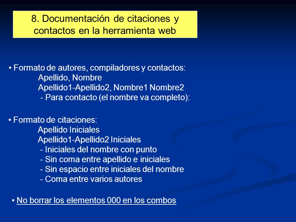 8. Documentación de citaciones y contactos en la herramienta web