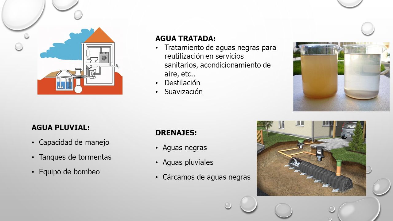 AGUA TRATADA: Tratamiento de aguas negras para reutilización en servicios sanitarios, acondicionamiento de aire, etc..