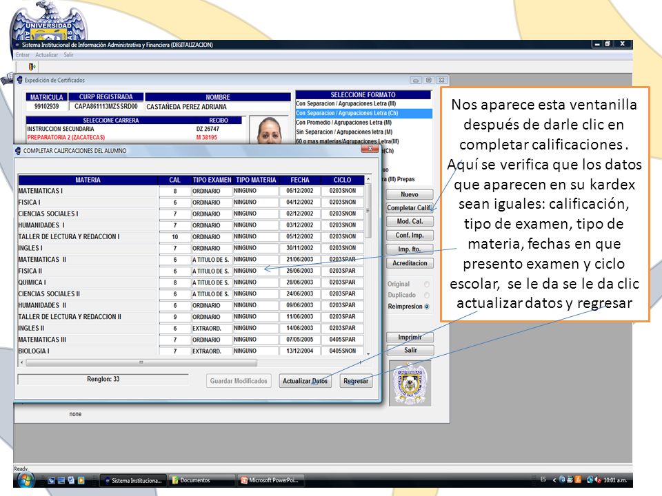 Nos aparece esta ventanilla después de darle clic en completar calificaciones .