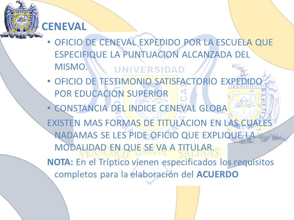 CENEVAL OFICIO DE CENEVAL EXPEDIDO POR LA ESCUELA QUE ESPECIFIQUE LA PUNTUACION ALCANZADA DEL MISMO.