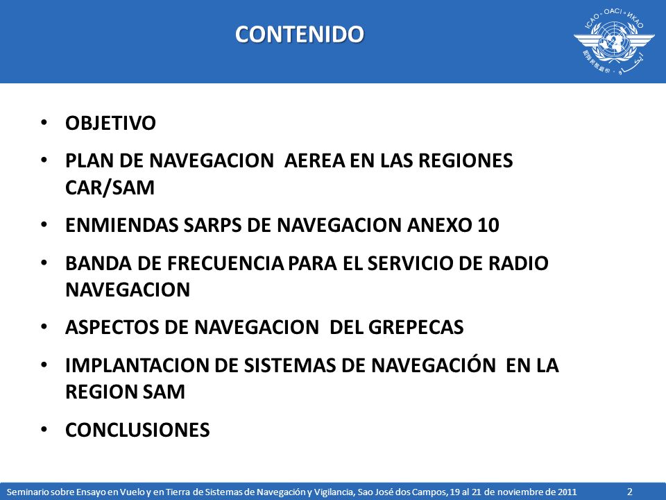 CONTENIDO OBJETIVO PLAN DE NAVEGACION AEREA EN LAS REGIONES CAR/SAM