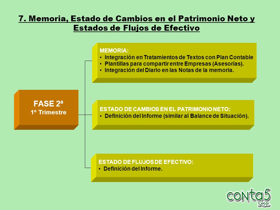 7. Memoria, Estado de Cambios en el Patrimonio Neto y Estados de Flujos de Efectivo
