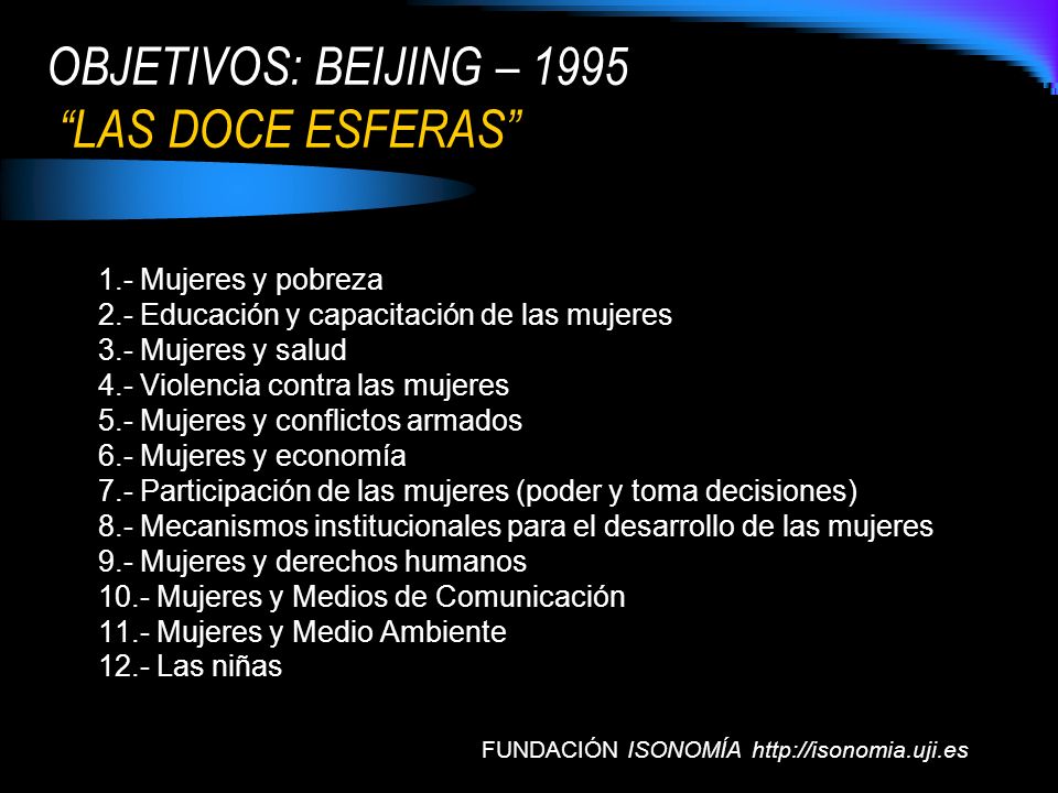OBJETIVOS: BEIJING – 1995 LAS DOCE ESFERAS