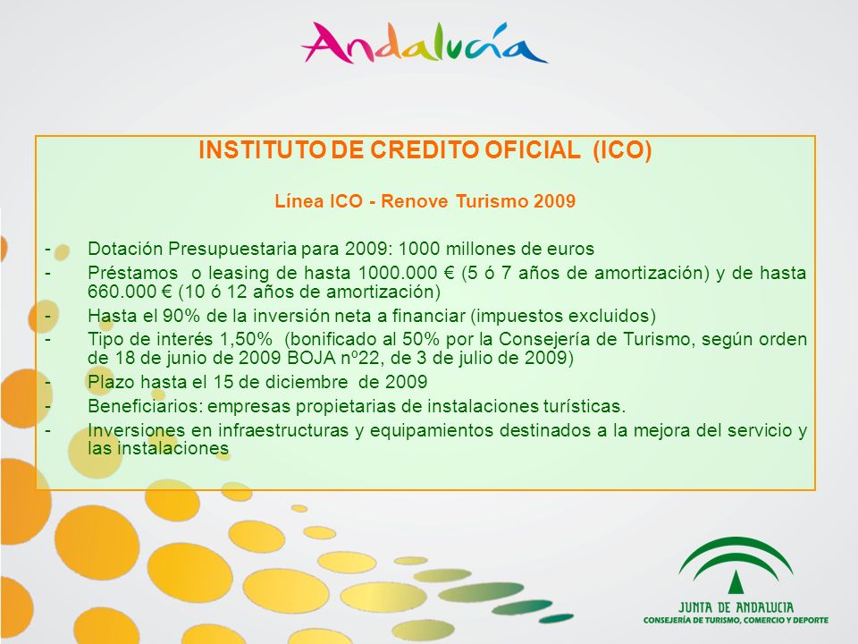 INSTITUTO DE CREDITO OFICIAL (ICO) Línea ICO - Renove Turismo 2009
