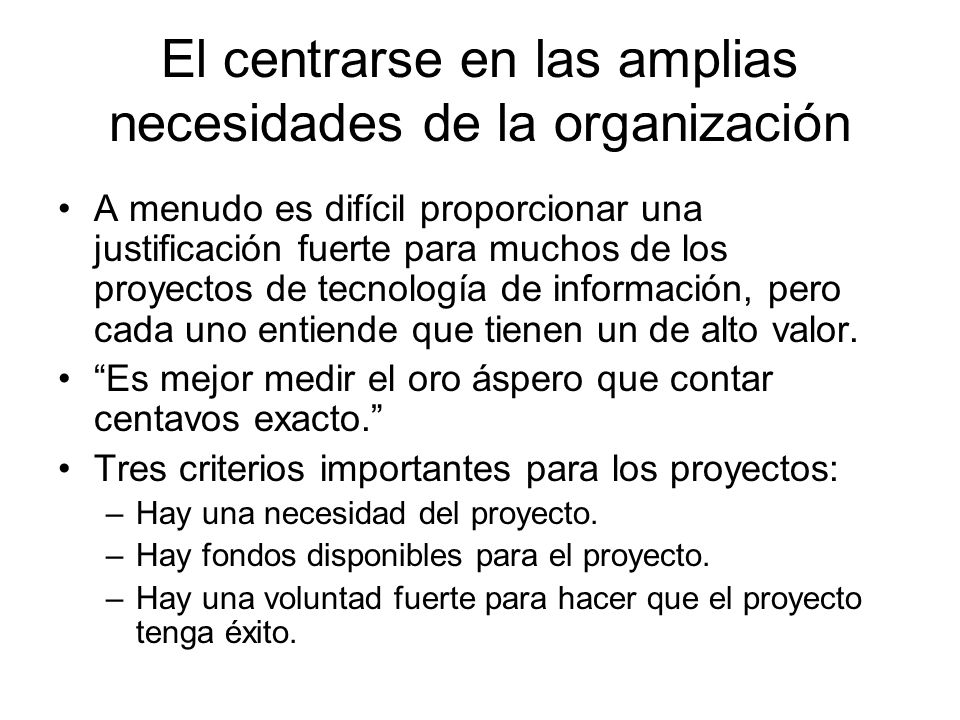 El centrarse en las amplias necesidades de la organización