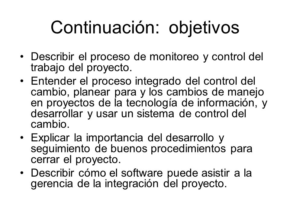 Continuación: objetivos