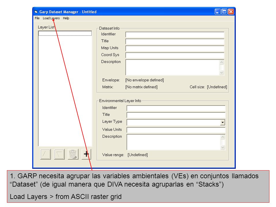 1. GARP necesita agrupar las variables ambientales (VEs) en conjuntos llamados Dataset (de igual manera que DIVA necesita agruparlas en Stacks )