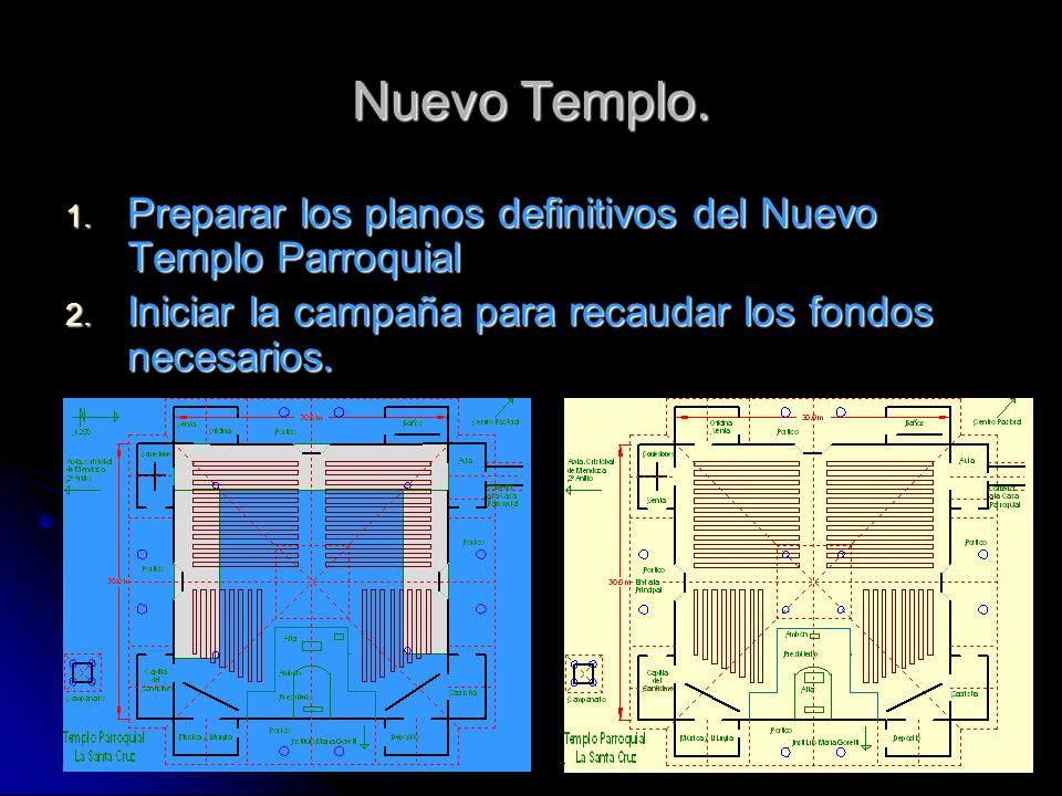 Nuevo Templo. Preparar los planos definitivos del Nuevo Templo Parroquial.